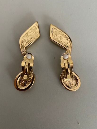  YVES SAINT LAURENT Made In France by ROBERT GOOSSENS Pair of gold metal and rhinestone...
