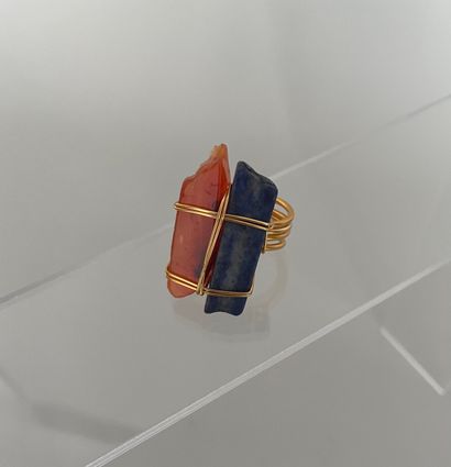 Gold plated wire ring with agate and sodalite...