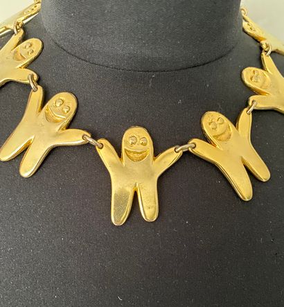 null BILLY BOY Made in France Circa 1987 Necklace in gilded metal with fantastic...