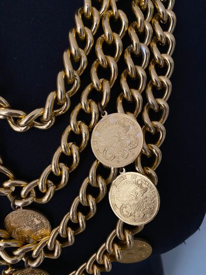 null Multichain necklace with gold metal dollar charms Ht 43cm (10cm of additional...