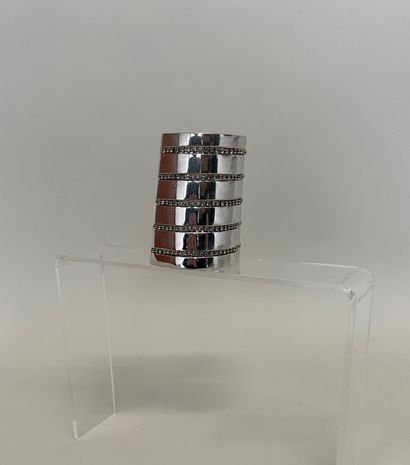 null EDOUARD RAMBAUD Large silver plated cuff paved with white Swarovski crystals...