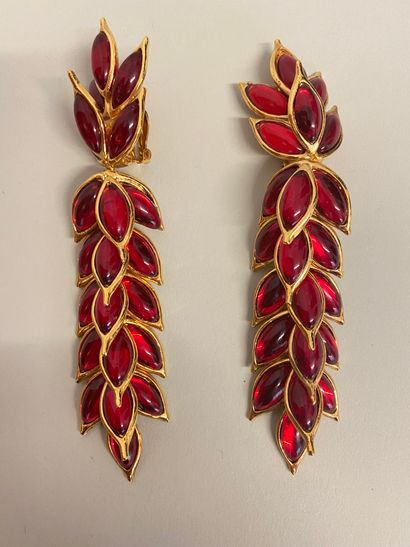  YVES SAINT LAURENT by ROBERT GOOSSENS Pair of ear clips in gilded metal and red...