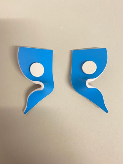 null VIRGINE CAMPION Pair of ear clips of abstract form in blue and white acrylic...
