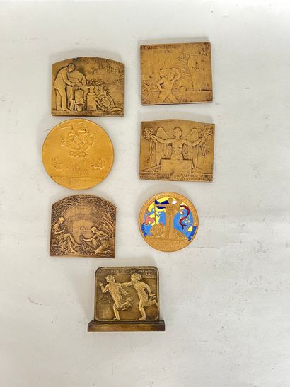 null Lot of 7 bronze medals with patina:

International World's Fair 1935 by Bonnetain...