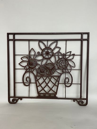 null 2 openwork wrought iron grills with patina and white lacquer with stylized floral...