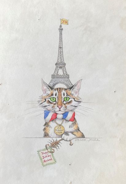 null NICOLA BAILEY (born in 1949) Greeting card on Paris signed and dedicated 

17...