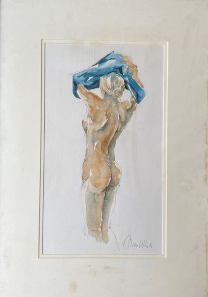 null ALAN WHITE (born 1935) Nude back watercolour and pencil signed lower right (label...