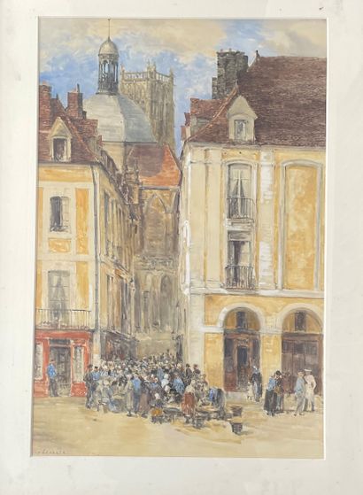 null 
JULES LESSORE (1849-1892) La rue Notre-Dame à Dieppe watercolour signed lower...