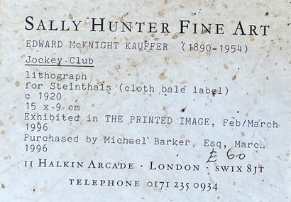 null EDWARD McKNIGHT KAUFFER (1890-1954) Jockey club litho for steinthals circa 1920

15x9cm

Provenanance...