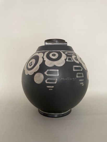 null MONTIERES Amiens France Steel grey and white earthenware ball vase circa 1930...