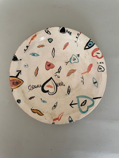 null MARY ELIZABETH CONNELL (1917-1997) Round polychrome earthenware dish - unsigned...