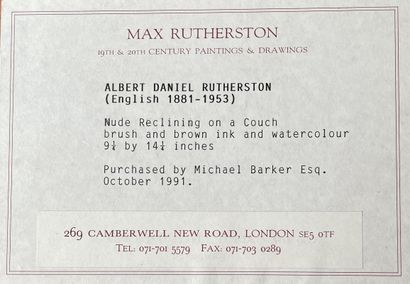 null ALBERT RUTHERSTON (1881-1953) Nu allongé plume encre brune et aquarelle non...