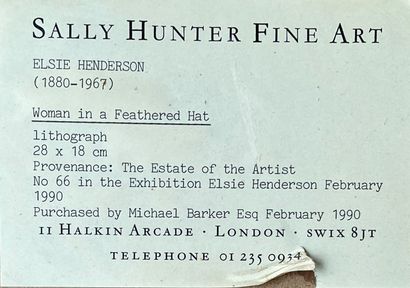 null ELSIE ANDERSON (1880-1967) La dame au chapeau litho encadrée sous verre 

28x18cm

Provenance...