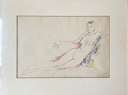 null ALBERT RUTHERSTON (1881-1953) Reclining nude pen brown ink and watercolor unsigned...