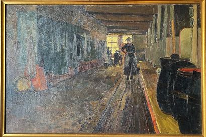 null JANE COWAN WYPER (1866-1898 ) Scène d'intérieur huile sur toile signée en bas...
