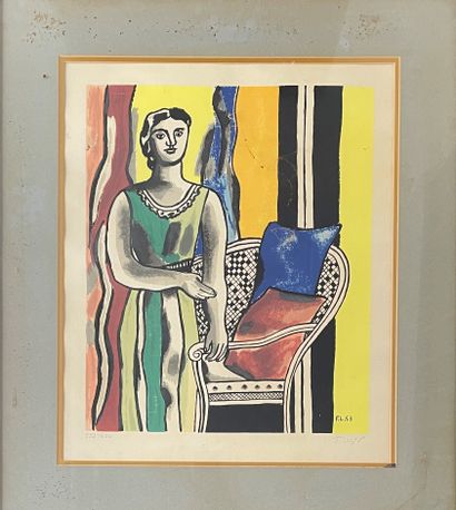 null FERNAND LEGER (1981-1955) Femme au fauteuil 1953 litho en couleurs signée datée...