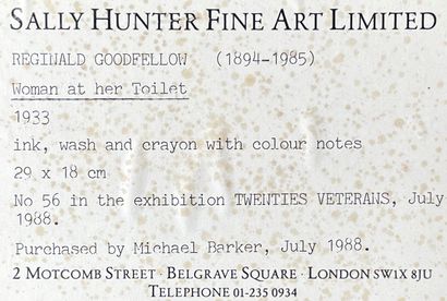  REGINALD GOODFELLOW (1894-1985) Femme à sa toilette aquarelle encre et crayons de...