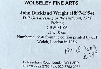 null JOHN BUCKLAND-WRIGHT (1897-1954) Femme enfilant son jupon 1954 eau forte 6/30...