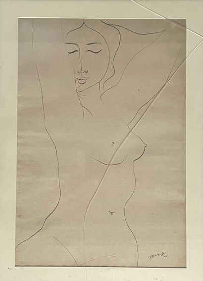 null OTA JANECEK (1919-1996) Nude with arms raised drawing signed lower right 

59x49...
