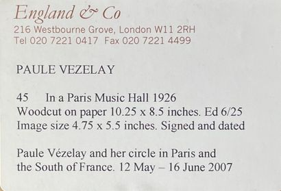  PAULE VEZELAY (1892-1984) gravure sur bois signée datée 1926 
13,5x15cm 
Provenance...