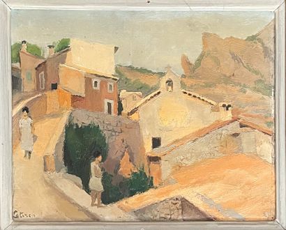 null ROBERT LOTIRON (1886-1966) Vue de village huile sur toile signée en bas à gauche...