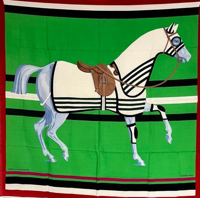 null HERMES Paris Made in France Horse with apple green blanket in cashmere and silk...