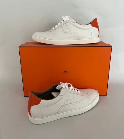 null HERMES Paris Made in Italy Pair of white and orange leather snikers -Size 41...