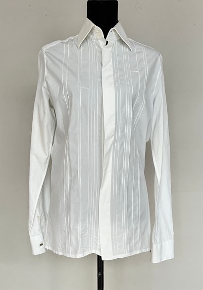 null HERMES Paris White cotton shirt with stitched front panel - metal buttons on...