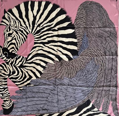 null HERMES Paris Zebra Pegasus by Alice Shirley square in silk on an old pink background...