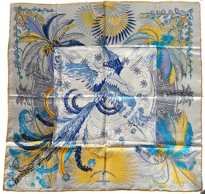 null HERMES Paris Mythiques Phoenix by Laurence Bourthoumieux silk square in blue...