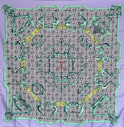 null HERMES Paris Mors et gourmettes Remix by Henri D'Origny shawl in water green,...