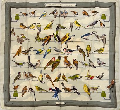  HERMES Paris Birds of the fields and woods by Hugo Grygkar 1954 silk square white...