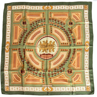 null HERMES Paris Versailles silk square in green and brown 

(small stain on the...