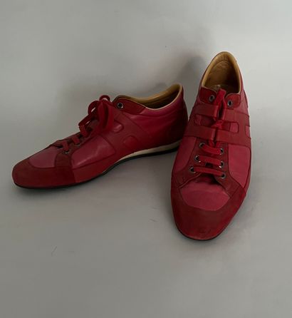 null HERMES Paris Made in Italy Pair of raspberry leather and suede sneakers - Size...