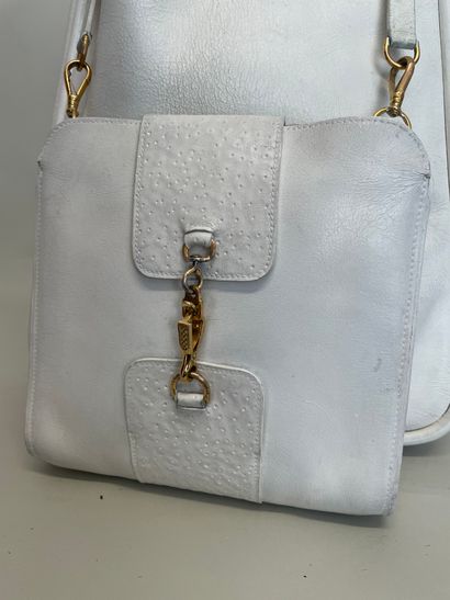 null HERMES Paris Messenger bag and outside pocket in white reteinted leather with...
