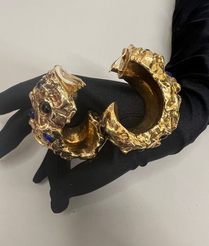 null Attributed to ALEXIS LAHELLEC Pair of gold crumpled resin scroll ear clips with...