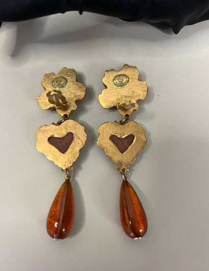 null CHRISTIAN LACROIX Made in France Pair of star and heart ear clips with drop...