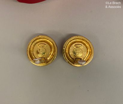 null CHANEL Made in France Pair of gold-plated metal ear clips with the brand's numbers...