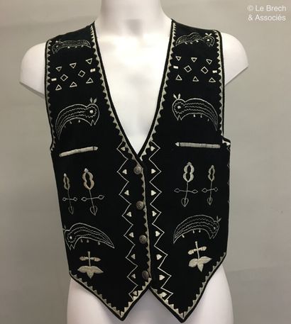 null Black suede vest with white embroidery - Size M