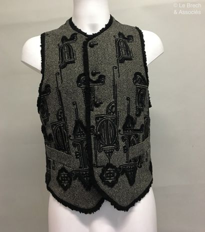null MATSUDA Jacket and Waistcoat in black wool with grey mottled embroidery and...