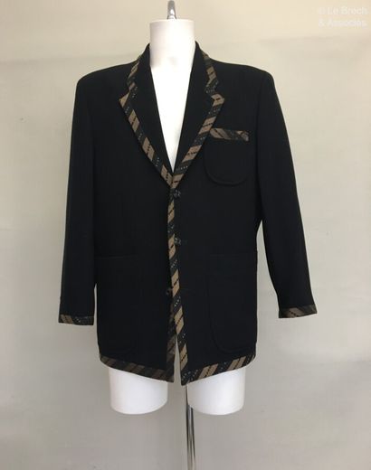 null MATSUDA Black wool jacket with brown and black satin trim - Size seems to fit...