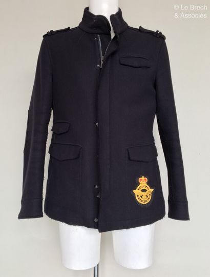 null FENDI Navy wool zipped jacket with press studs and fringed seams - Size indicated...