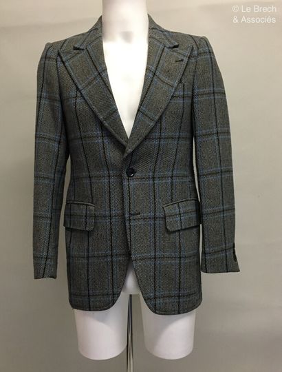 null Grey wool jacket with blue and black checks - Size seems to fit 48