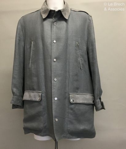 null 
FRANCESCO SMALTO Jacket in pearl grey cotton and suede with snap buttons and...