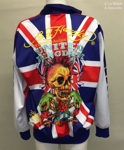 null ED HARDY by CHRISTIAN AUDIGIER Jacket in printed composite material and rhinestones...