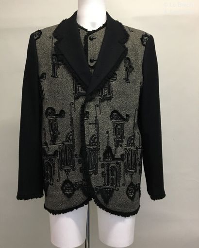 null MATSUDA Jacket and Waistcoat in black wool with grey mottled embroidery and...