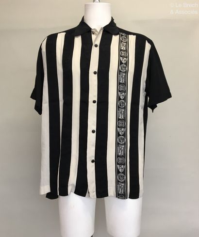 null MATSUDA Black and white silk short sleeve shirt with braid application - Size...