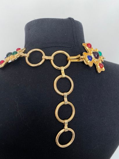 null In the taste of CHANEL Gilded metal belt with crosses and colored glass cabochons...