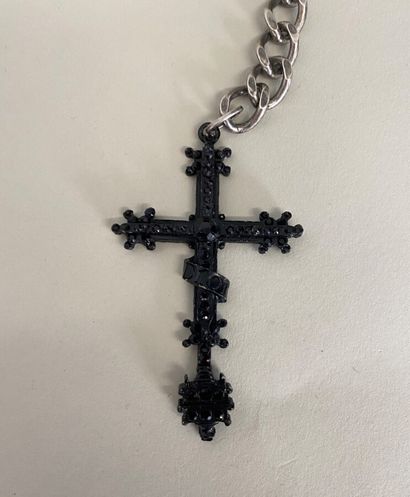 null DIOR Cathedral cross necklace in silver plated metal and black lacquered - signed...
