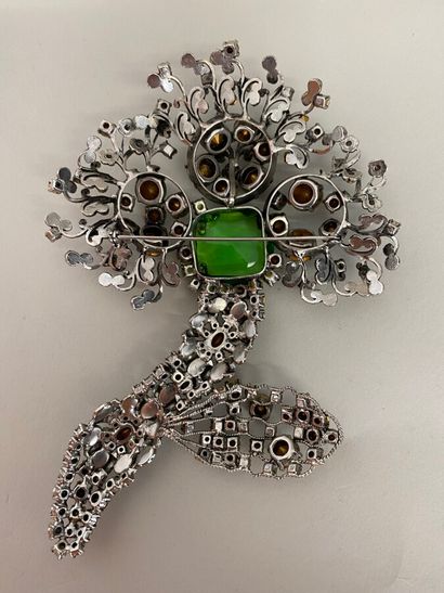  CHRISTIAN LACROIX Haute Couture Tree of life brooch in silver patina metal and green...